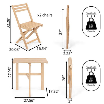 Nerja Modern Traditional 3-Piece Acacia Wood Outdoor Folding Bistro Set - JONATHAN Y